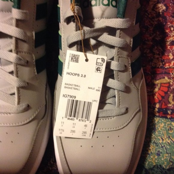 Adidas Men's Hoops 3.0 Gray & Green Low Sneakers -11.5M - New in Box - Picture 7 of 12